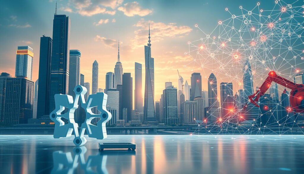 a highly detailed, photorealistic image of the latest advancements in generative AI and computer vision technology. The foreground features a trio of cutting-edge AI models, each represented by a sleek, minimalist 3D icon or glyph. Behind them, a futuristic cityscape with towering skyscrapers and gleaming data centers, all bathed in a warm, ethereal light. The middle ground showcases various AI-powered applications, from autonomous vehicles and smart home devices to medical imaging and robotic arms. In the background, a sprawling network of interconnected nodes and neural pathways, visualizing the complex algorithms powering these breakthroughs. The overall scene conveys a sense of innovation, progress, and the boundless potential of AI to transform our world. a highly detailed, photorealistic image of the latest advancements in generative AI and computer vision technology. The foreground features a trio of cutting-edge AI models, each represented by a sleek, minimalist 3D icon or glyph. Behind them, a futuristic cityscape with towering skyscrapers and gleaming data centers, all bathed in a warm, ethereal light. The middle ground showcases various AI-powered applications, from autonomous vehicles and smart home devices to medical imaging and robotic arms. In the background, a sprawling network of interconnected nodes and neural pathways, visualizing the complex algorithms powering these breakthroughs. The overall scene conveys a sense of innovation, progress, and the boundless potential of AI to transform our world.
