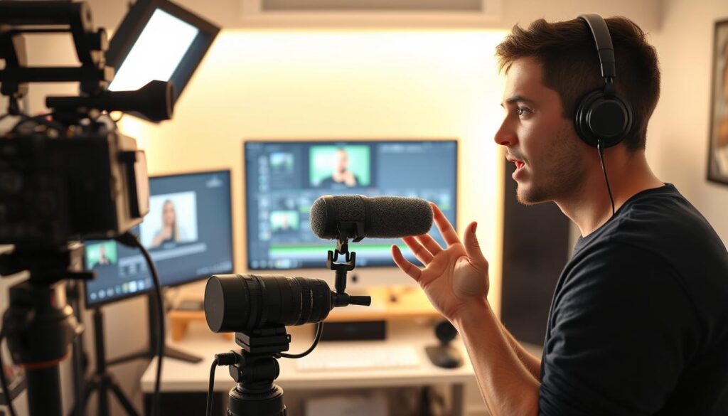 Content creator recording video for online audience Content creator recording video for online audience