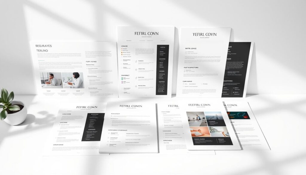Elegant and minimalist resume templates arranged on a clean white background, with various customization options highlighted, such as font styles, color schemes, and section layouts. The templates exude a professional and modern vibe, inviting the viewer to envision how they could personalize the design to showcase their unique skills and experiences. Soft lighting from the side casts subtle shadows, adding depth and dimension to the composition. The overall atmosphere conveys a sense of organization, efficiency, and tailored personal branding. Elegant and minimalist resume templates arranged on a clean white background, with various customization options highlighted, such as font styles, color schemes, and section layouts. The templates exude a professional and modern vibe, inviting the viewer to envision how they could personalize the design to showcase their unique skills and experiences. Soft lighting from the side casts subtle shadows, adding depth and dimension to the composition. The overall atmosphere conveys a sense of organization, efficiency, and tailored personal branding.