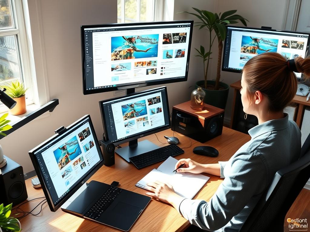 Freelancer working on multiple projects from home office Freelancer working on multiple projects from home office