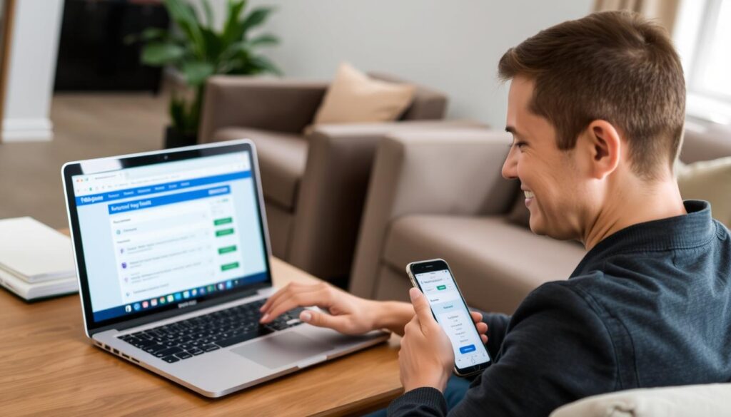 Person completing online surveys on multiple devices Person completing online surveys on multiple devices