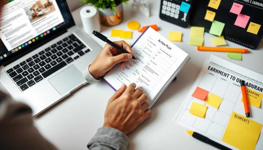 Person creating an action plan for online earning Person creating an action plan for online earning