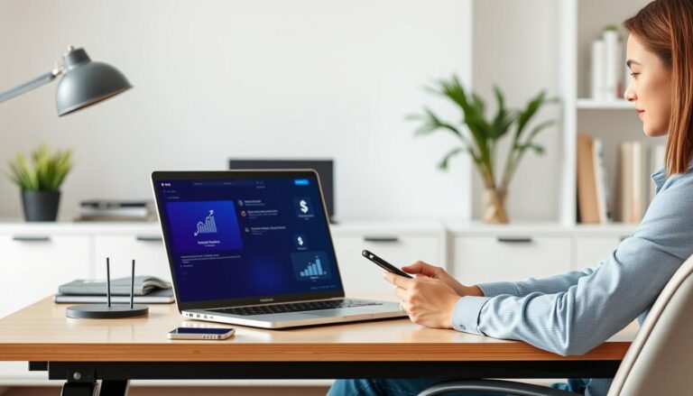 Person earning money online using laptop and smartphone