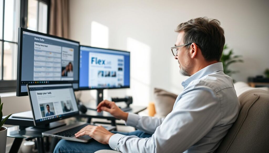 Person in home office environment applying for remote jobs