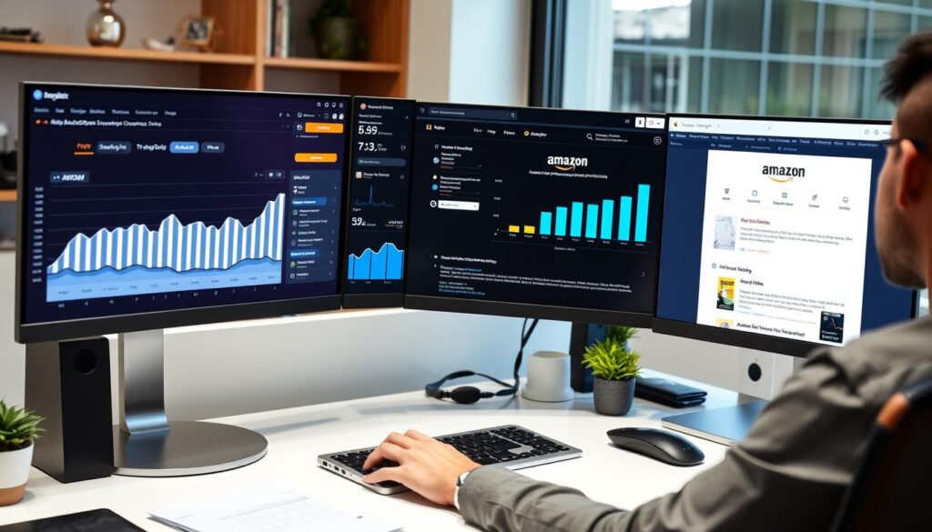 Person working on affiliate marketing website with analytics dashboard